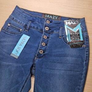 MAZY High Rise Women Button Fly Jeans Size 13/14 30x30 Blue Denim Ultra Soft NEW